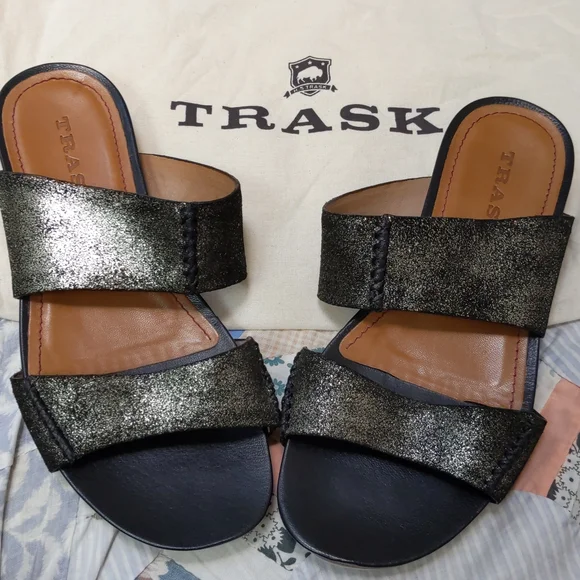 Trask | Shoes | Trask Blackgold Glitter Leather Slides  display picture 2